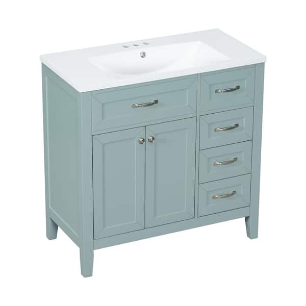JimsMaison 36 in. W x 18 in. D x 36 in. H Freestanding Bath Vanity in Green with White Ceramic Top