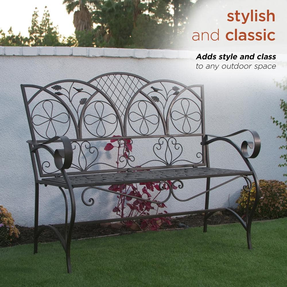 Elegant Alpine 45'' Brown Metal Garden Bench with Backrest