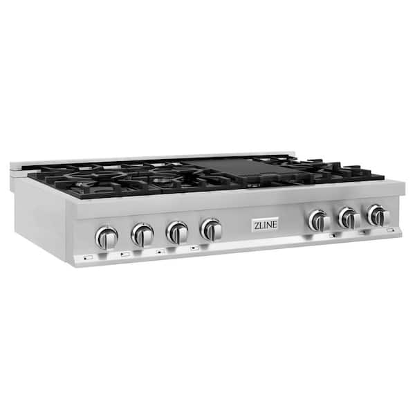 48 in. 7 Burner Front Control Gas Cooktop in Stainless Steel with Griddle