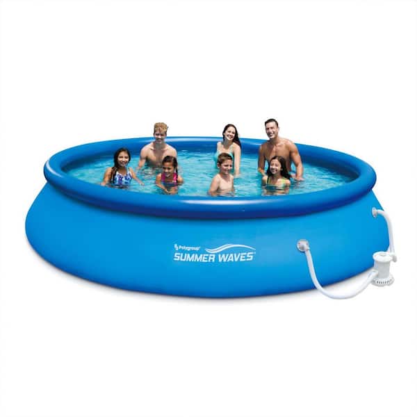 Inflatable Waves Summer in. Round Above 15 P1001536A-SW x Ground - ft. Depot Pump The D Set Home Quick with Pool Filter 36