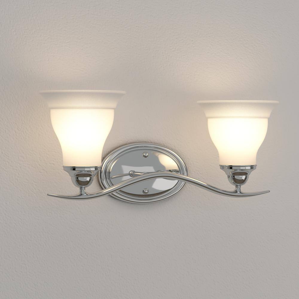 Polished Chrome 2-Light Bath Fixture with Etched Glass Shades