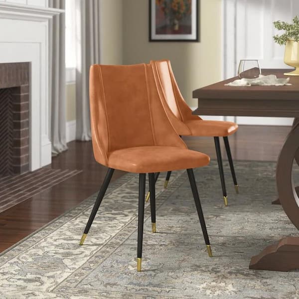Homy Casa Smeg Cognac Faux Leather Upholstered Dining Side Chairs (Set of 2)