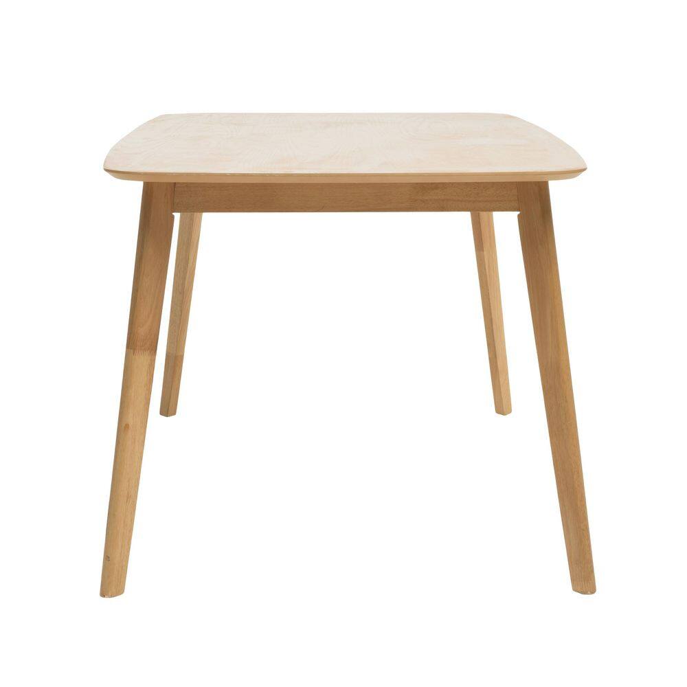 Modern Rectangular Natural Wood 35.5 in Solid Rubber Wood 4 Legs Dining Table Seats 6