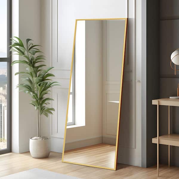 Lirago 16 in. W x 51 in. H Metal Framed Full Length Mirror Wall Mounted Free Standing or Leaning against the Wall in Gold