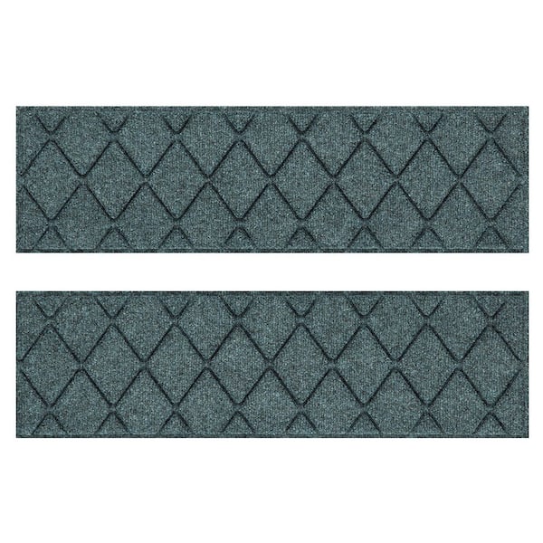 Waterhog Argyle Bluestone 8.5 in. x 30 in. PET Polyester Indoor Outdoor Stair Tread Cover (Set of 4)