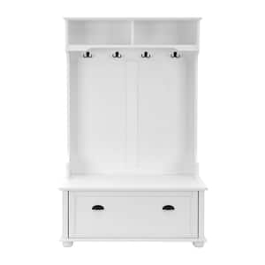 40.16 in. W x 18.58 in. D x 64.17 in. H White Linen Cabinet with Open Shelves and Shoe Cabinets, SOLID WOOD Feet
