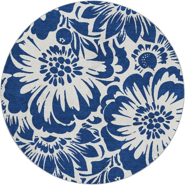 Dream Shag Premium Machine Washable Abstract ADS551 Navy 8 ft. x 8 ft. Round Rug