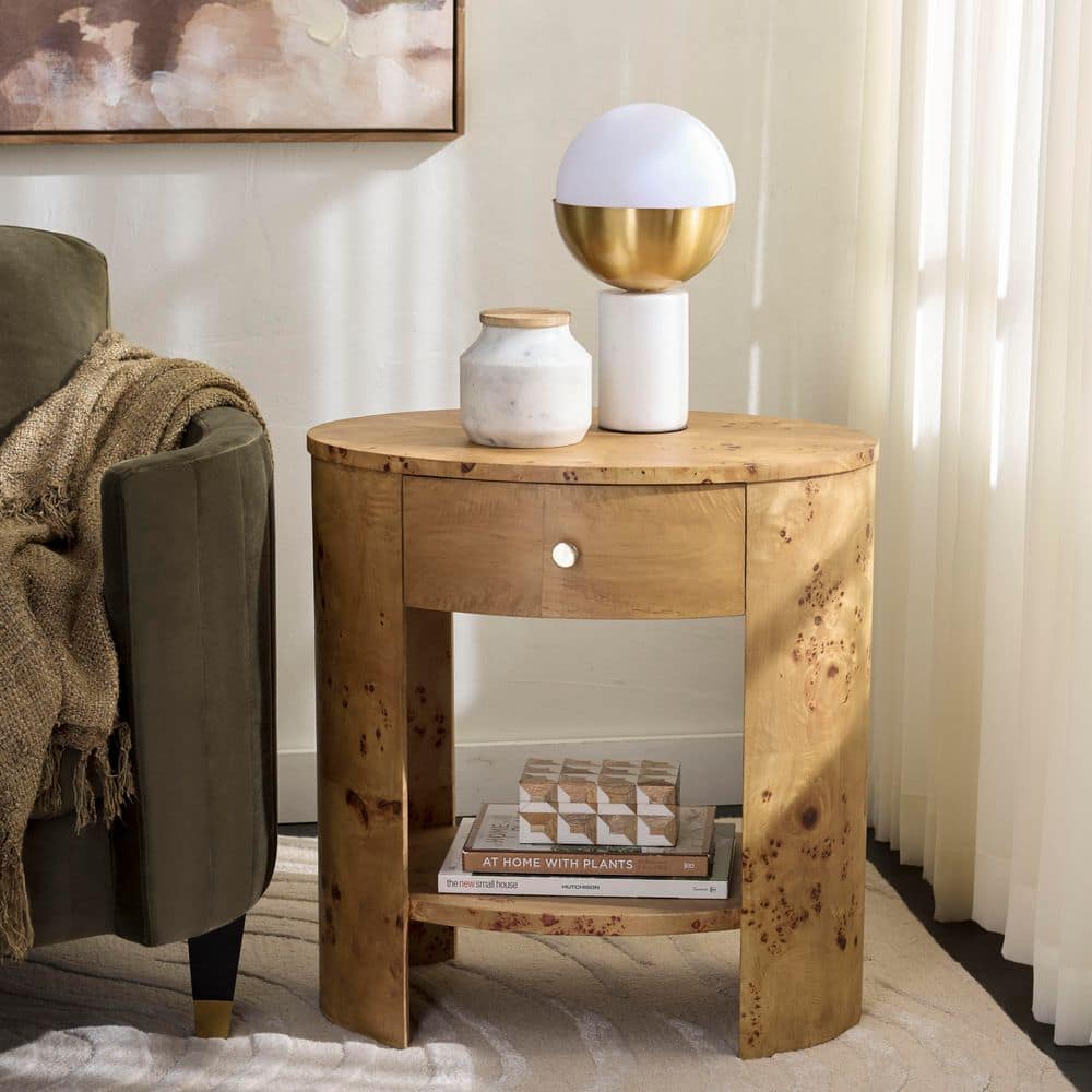 SAFAVIEH Philippe 22 in. Natural Round Veneer End Table ACC6612A