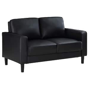 Ruth 54.25 in. Black Faux Leather Upholstered 2 Seats Track Arm Loveseat