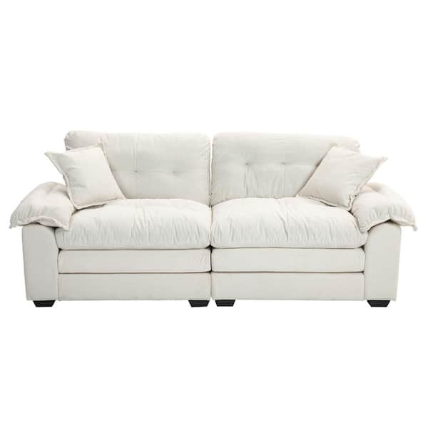 anpport Modern 84 in. W Beige Chenille 2-Seater Loveseat with 2-Pillows