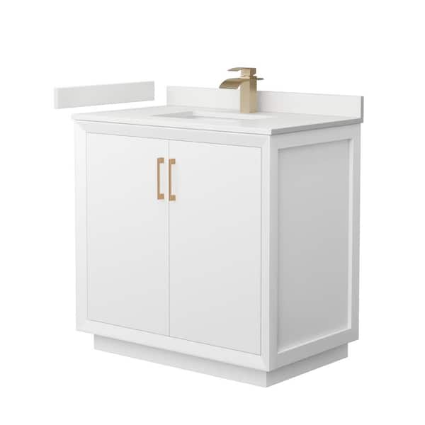 Wyndham Collection Strada 36 in. W x 22 in. D x 35 in. H Single Bath Vanity in White with White Quartz Top