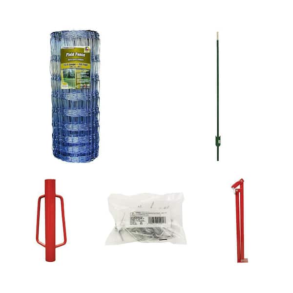 39 in. x 330 ft. Steel Field Fence, 5 ft. Green T-Post, Post Driver, Clips (25 per Bag) and T-Post Puller Combo