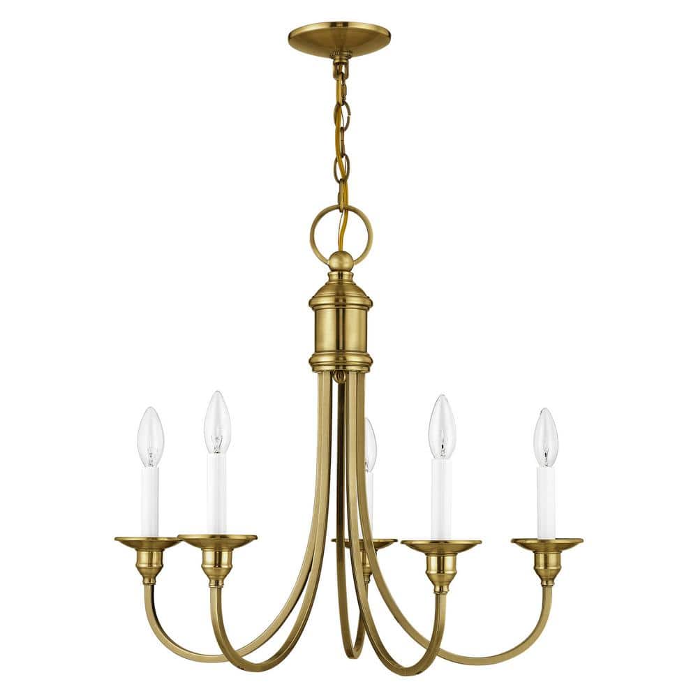 Elegant Cranford 5-Light Antique Brass Candelabra Chandelier