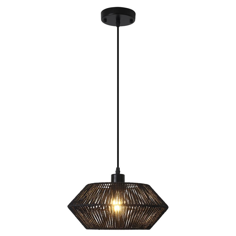 1-Light Black Cage Chandelier with Rattan Shade, Adjustable Hanging Length Semi-Flush Mount Light price history on PriceWatchPro
