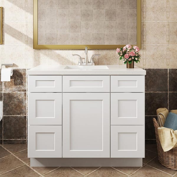 Hausvita 42 in. W x 21 in. D x 34.5 in. H in Shaker White Plywood Ready to Assemble Floor Vanity Sink Base Kitchen Cabinet