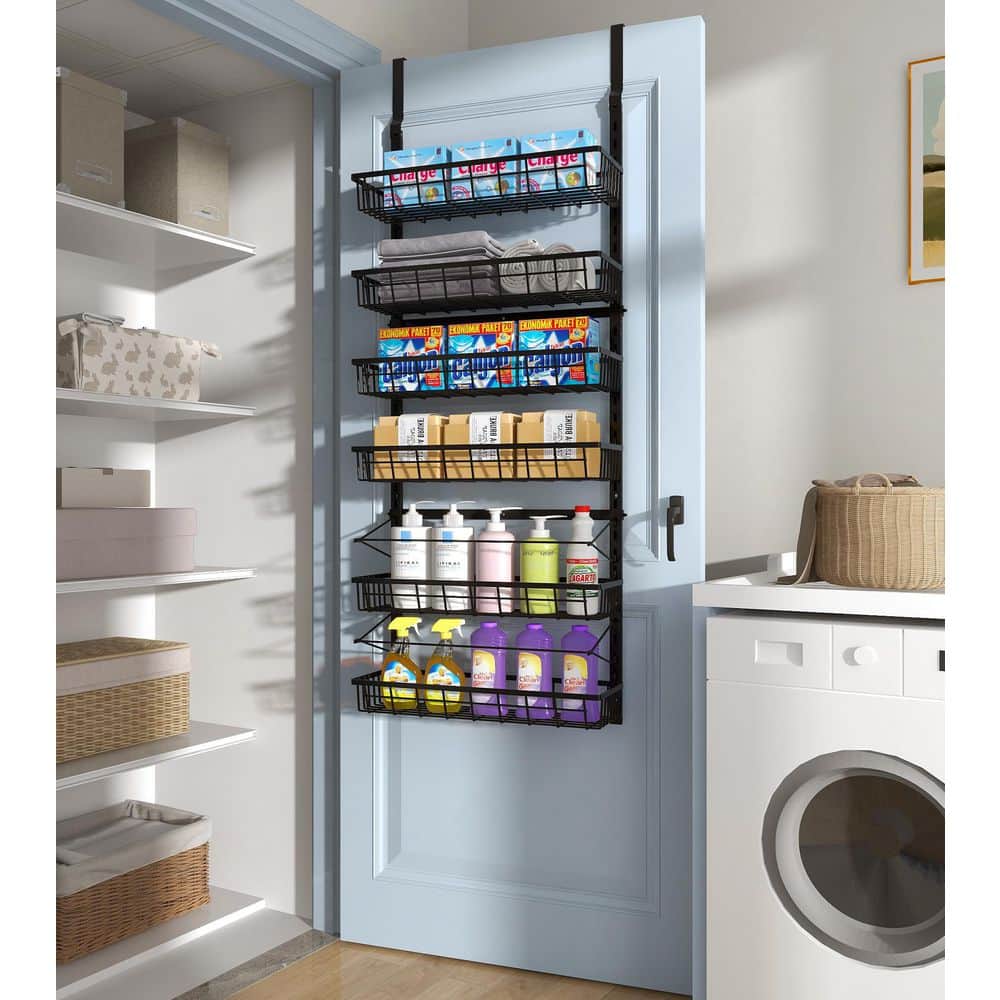 Black 6-Tier Adjustable Hanging Baskets, Metal Wall Mount Spice Rack Seasoning Shelves for Home Kitchen Laundry Bathroom price history on PriceWatchPro