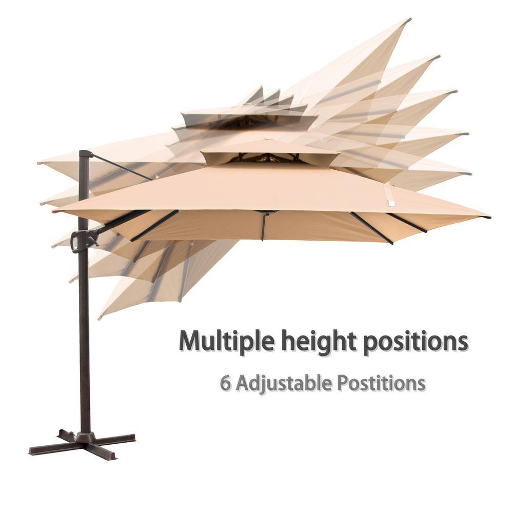 Tan 10 ft Double Top Aluminum Cantilever Patio Umbrella