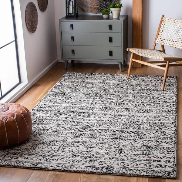 Micro-Loop Ivory/Black 8 ft. x 10 ft. Striped Tribal Area Rug