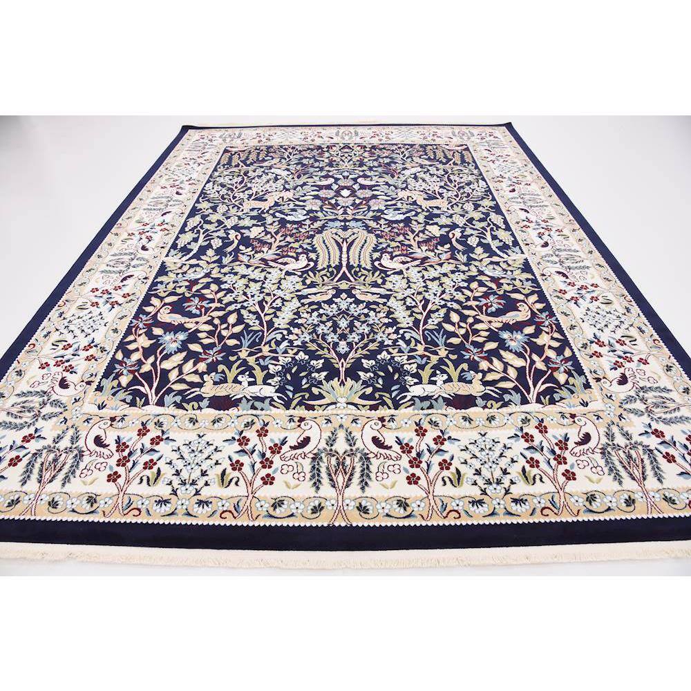 Navy Blue Floral Synthetic 8' x 10' Rectangular Area Rug