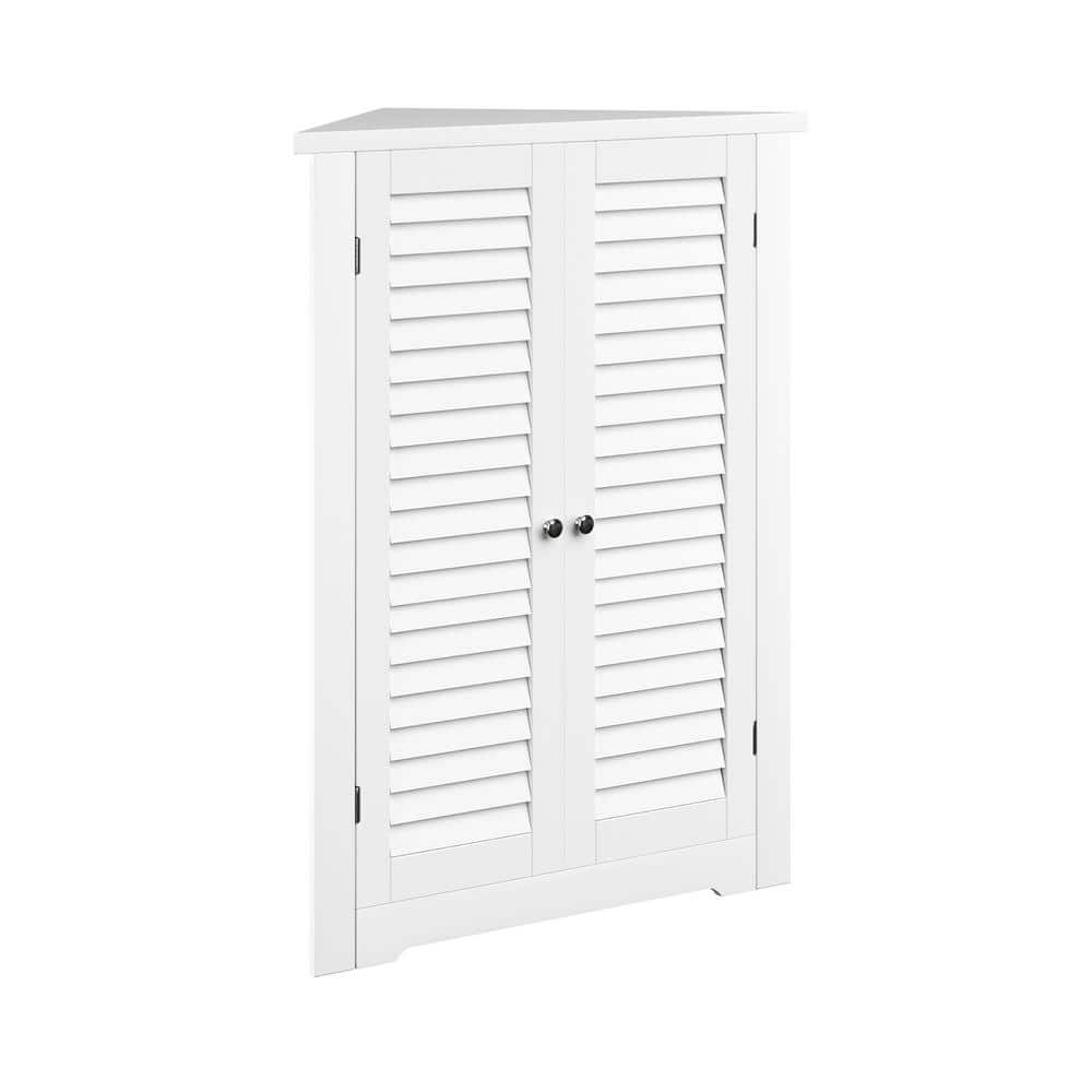 White Corner Cabinet with Adjustable Shelves and Shutter Doors