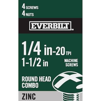 1/4 in.-20 x 1-1/2 in. Combo Round Head Zinc Plated Machine Screw (4-Pack)