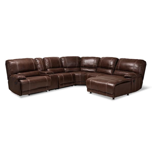Baxton Studio Salomo 6 Piece Brown Faux, Curved Leather Sectional Sofa