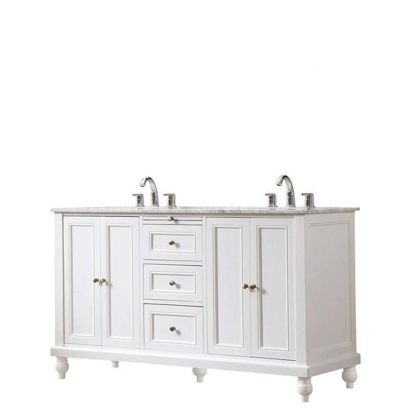 Direct vanity sink Classic 60 in. Vanity in White with Marble Vanity Top in White Carrara with White Basin