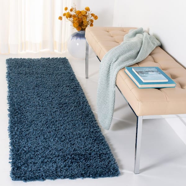 August Shag Navy 2 ft. x 13 ft. Solid Runner Rug