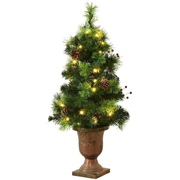 ANGELES HOME 3 ft. Green Pre-Lit Potted Artificial Christmas Tree with ...