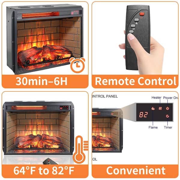 23 in. W x 18 in. H 400 sq. ft. Electric Fireplace Insert Infrared Quartz Heater with Timer and Remote Control