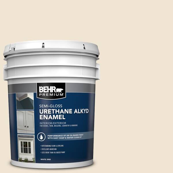 BEHR PREMIUM 5 gal. #N290-1 Original White Urethane Alkyd Semi-Gloss Enamel Interior/Exterior Paint