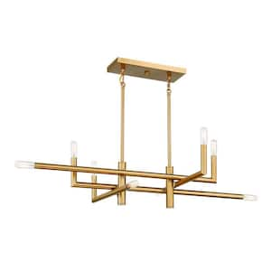 Cristofer 36 in. W x 8 in. H 8-Light Warm Brass Linear Chandelier