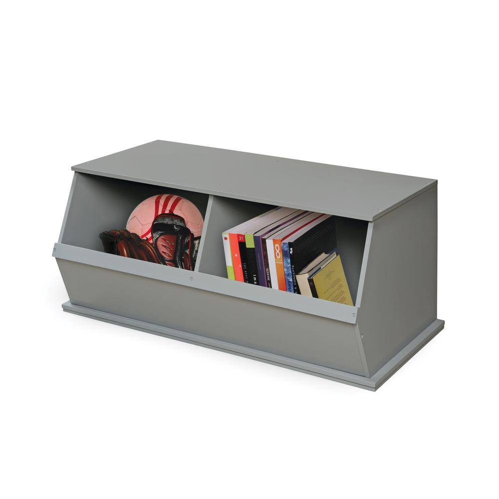 Gray MDF Two-Bin Stackable Storage Cubby for Kids