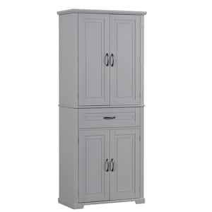 29.90 in. W x 15.70 in. D x 72.20 in. H in Gray Bathroom Storage Linen Cabinet with Doors, Drawer and Adjustable Shelf