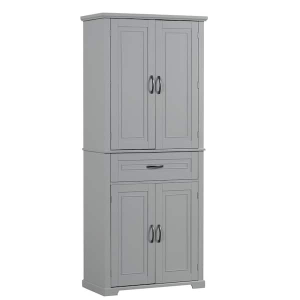 Polibi 29.90 in. W x 15.70 in. D x 72.20 in. H in Gray Bathroom Storage Linen Cabinet with Doors, Drawer and Adjustable Shelf