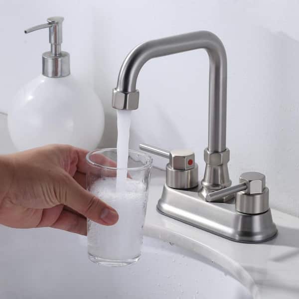 4 in. Centerset Double Handle High Arc Bathroom Faucet with Pop Up Drain Kit and 24 in. Supply Lines in Brushed Nickel