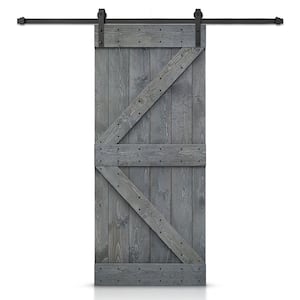 20 in. x 84 in. K-Series Gray Stained DIY Knotty Pine Wood Interior Sliding Barn Door with Hardware Kit