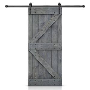 22 in. x 84 in. K-Series Gray Stained DIY Knotty Pine Wood Interior Sliding Barn Door with Hardware Kit