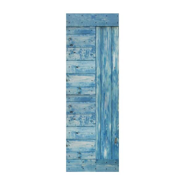 ISLIFE L Series 30 in. x 84 in. Worn Navy Finished Solid Wood Barn Door Slab - Hardware Kit Not Included