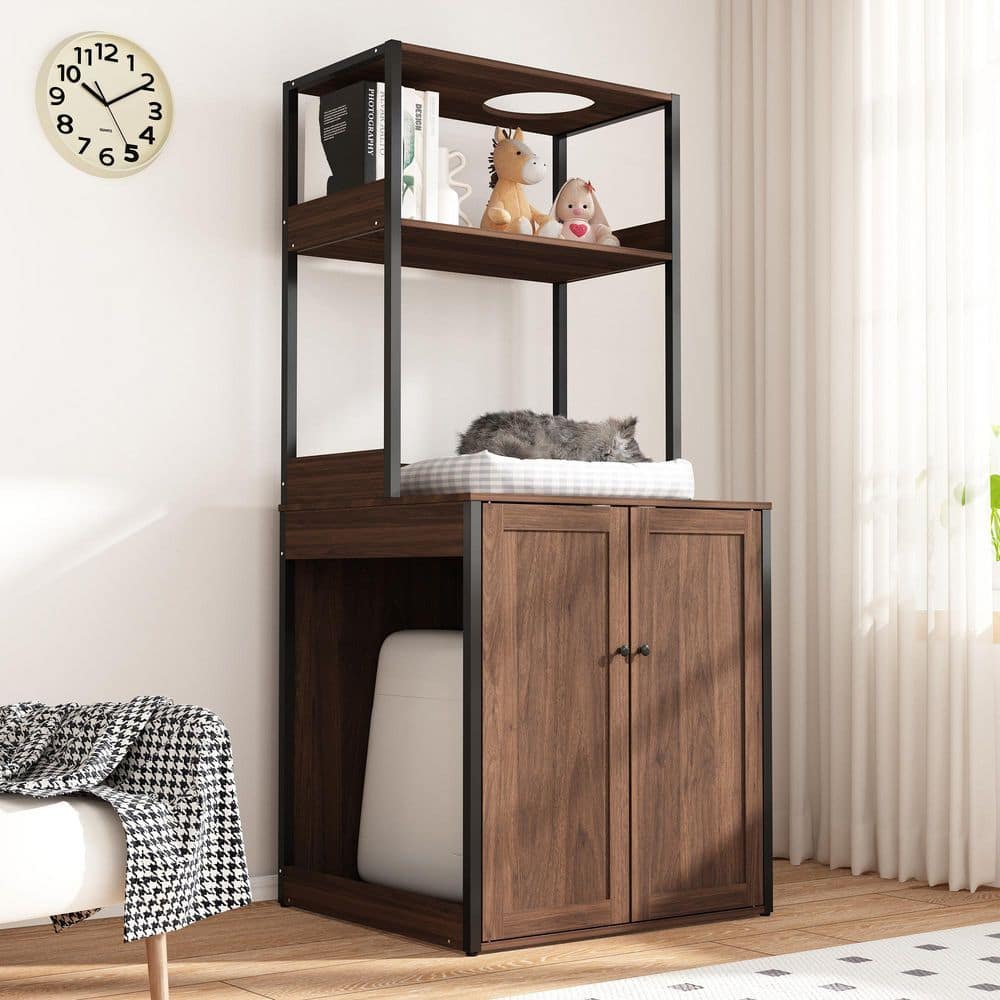 Large Cat Litter Box Enclosure Furniture with Shelves, Cat Washroom Furniture Cat House for Smart Litter Box, in walnut price history on PriceWatchPro