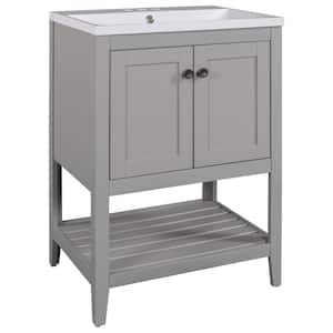 24 in. W x 17.8 in. D x 33.6 in . H Freestanding Bath Vanity in Gray with Ceramic Basin Top and Open Style Shelf