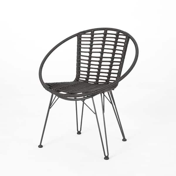 ITOPFOX Grey Swivel Outdoor Dining Wicker Basket Chair Set of 2-Angled Legs Minimalist Polyethylene Rattan Handcraft Woven Seat