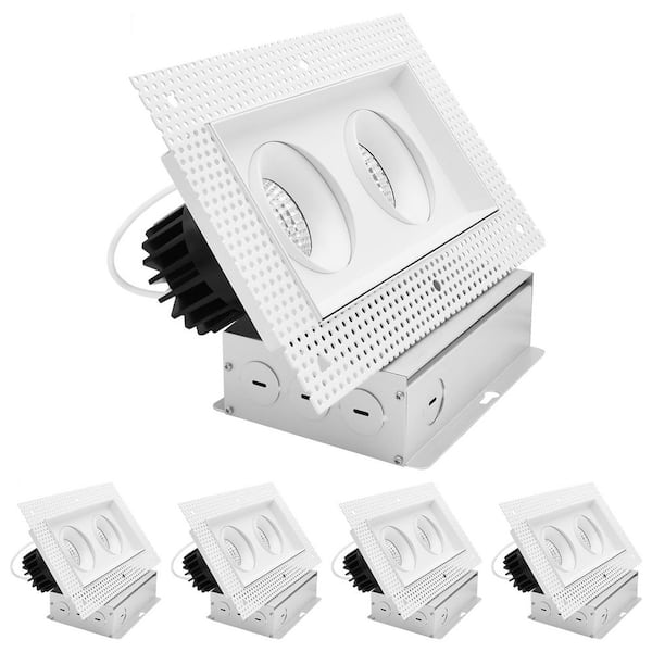 2-Head Integrated LED Rectangle Regressed Trimless Gimbal Light, 360° + 15° Swivel, 5CCT, 30W, 2000LM, Dimmable 4 Pack