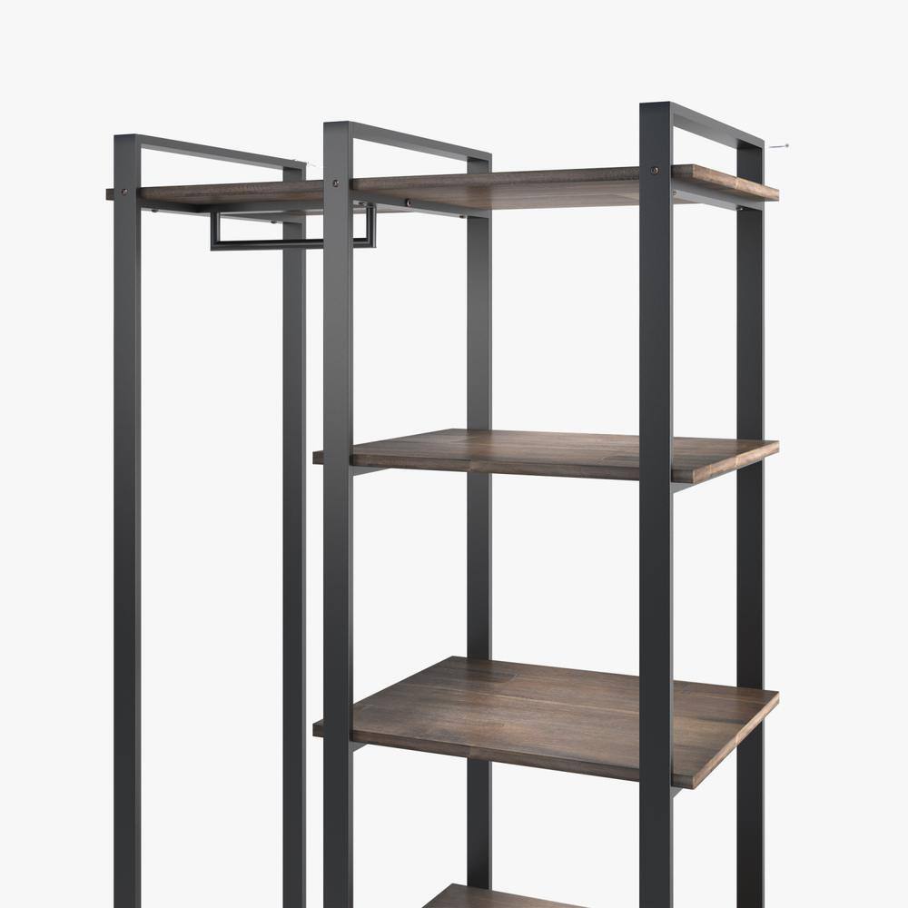 Brock 64" Brown Acacia Wood and Steel Etagere Bookcase
