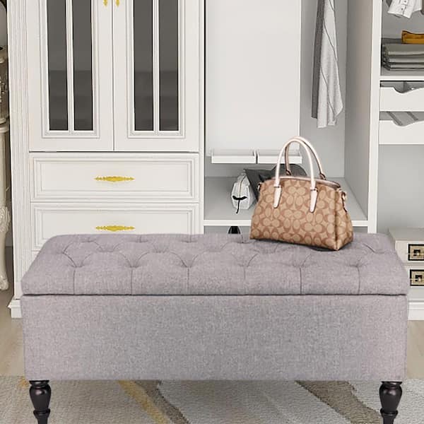 Maypex 38 in. Grey Upholstered Ottoman Storage Bench