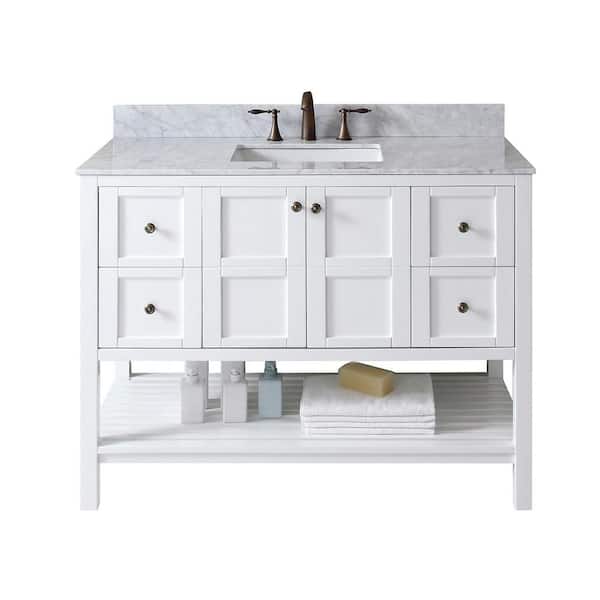 Virtu USA Winterfell 49 in. W Bath Vanity in White with Marble Vanity Top in White with Square Basin