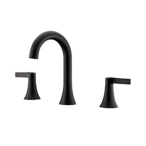 Contemporary 8 in. Widespread 2-Handle Bathroom Faucet with Pop-Up Drain in Matte Black