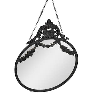 10.37 in. W x 13.62 in. H Pewter Metal Black Framed Mirror with Chain