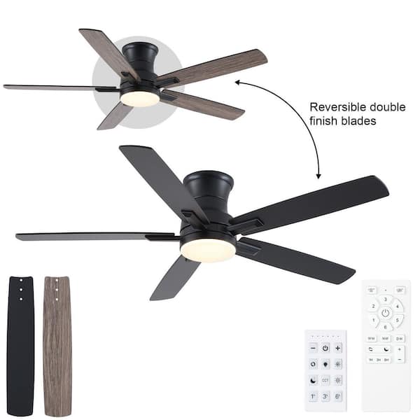 Kaleido 52 in. Indoor Matte Black Flush Mount Standard Ceiling Fan with Light, DC Motor and Walled Remote Included