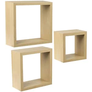 Floating Square Cube 9 in. W x 4 in. D Maple Wood Brown Decorative Wall Shelf for Home and More